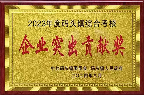 2024年8月20日，瑞昌市碼頭鎮召開2023年度綜合考核總結暨通報表揚大會，會上江西亞東榮獲“2023年度碼頭鎮綜合考核企業突出貢獻獎”，并獲頒獎牌。
